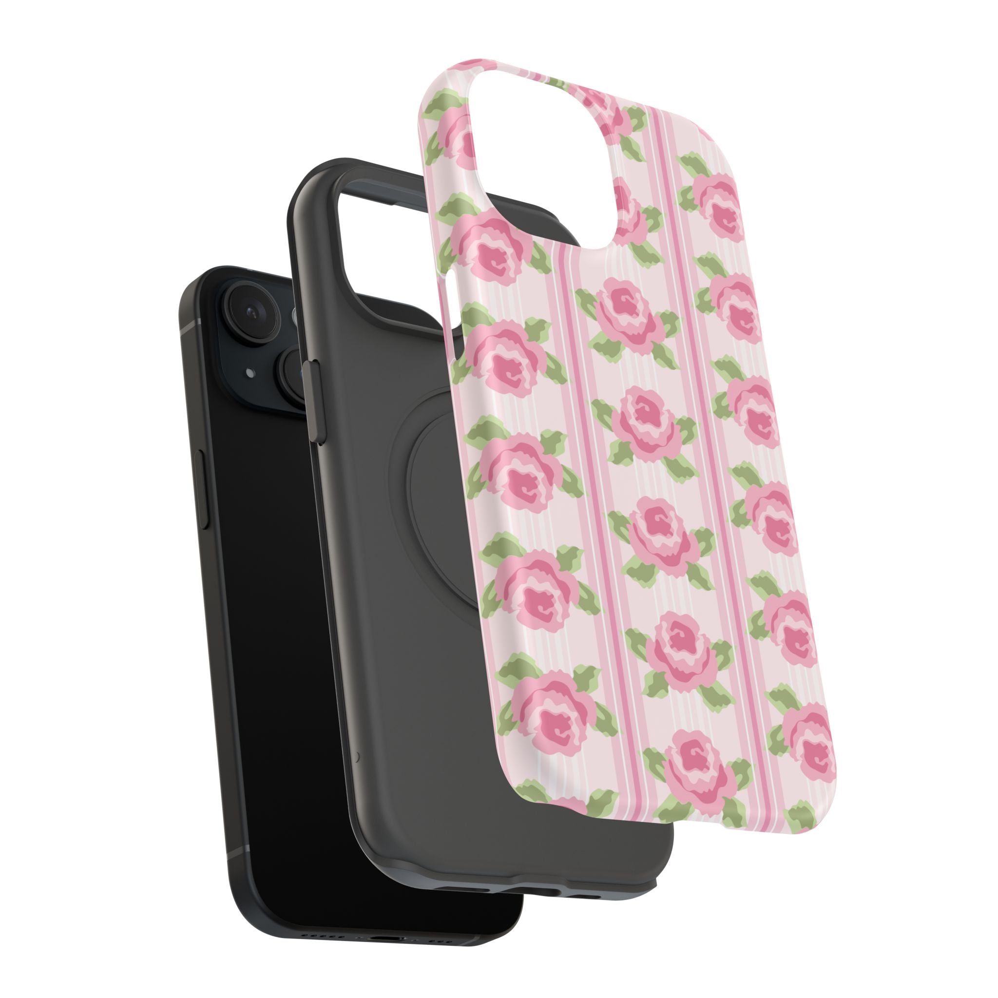 Customizable: Floral Impact-Resistant Phone Case, Pink Rose Pattern