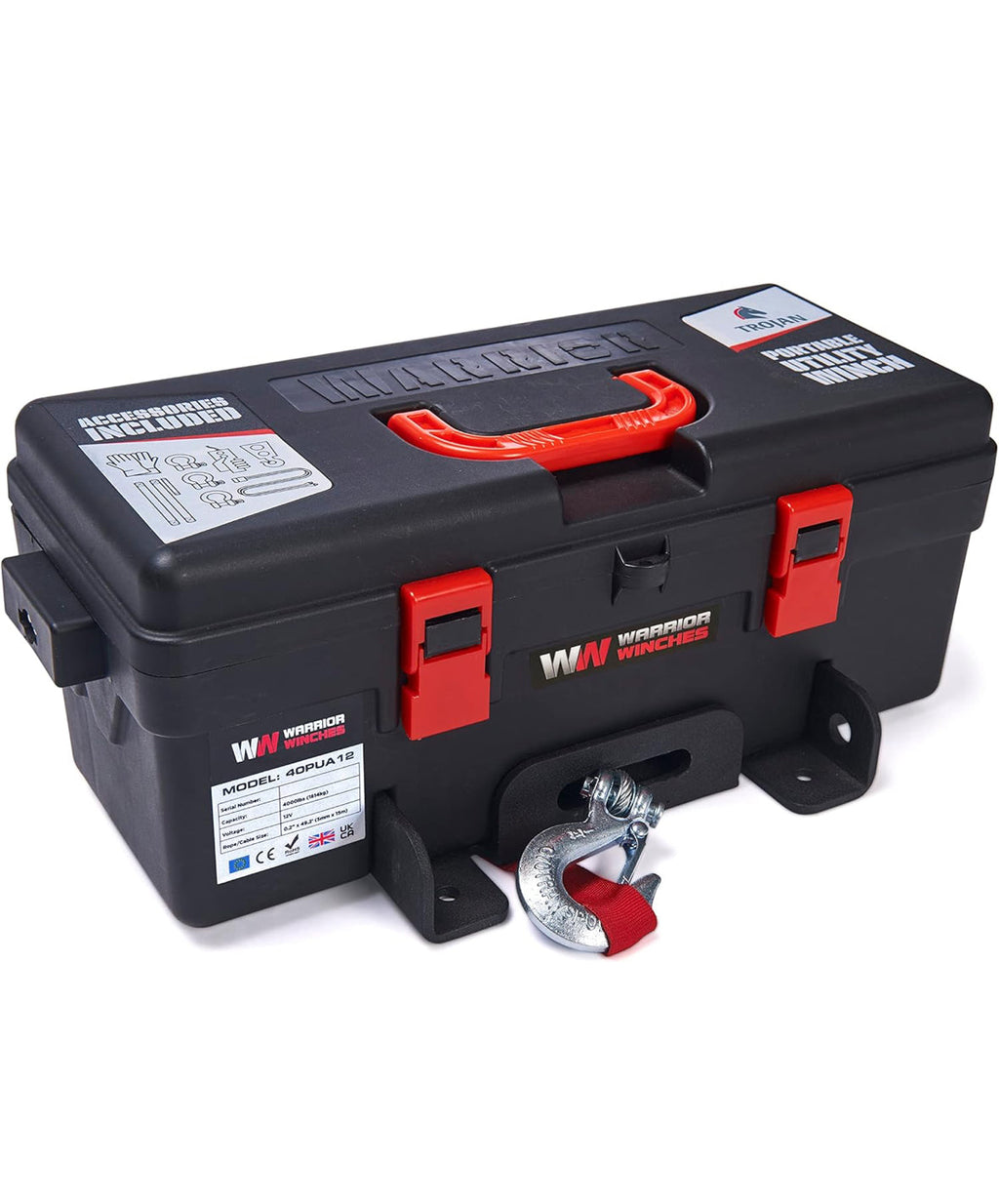 Trojan Portable 12v Electric Winch 4,000lbs - ATV/UTV Winch with Synthetic Rope, Easy to Carry, No Installation – Ideal for Truck, Off