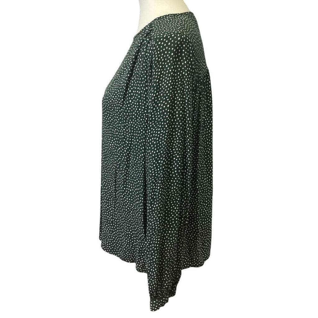 H&M Womens Size 12 100% Viscose Long Sleeve Forest Green Polka Dot Blouse Top