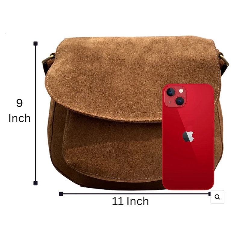 New Rustic Town Multi Pocket Suede Leather Shoulder Purse Crossbody Saddle Bag
