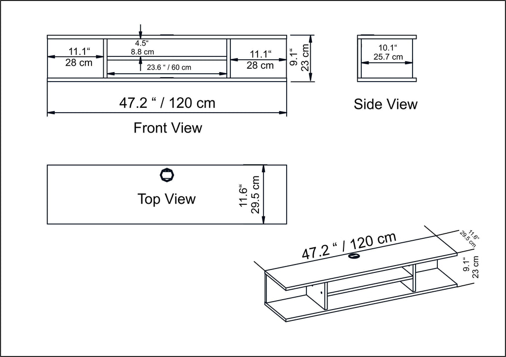 Pivot Floating, Wall Mounted TV Stand and Media Console for TVs up to 55''