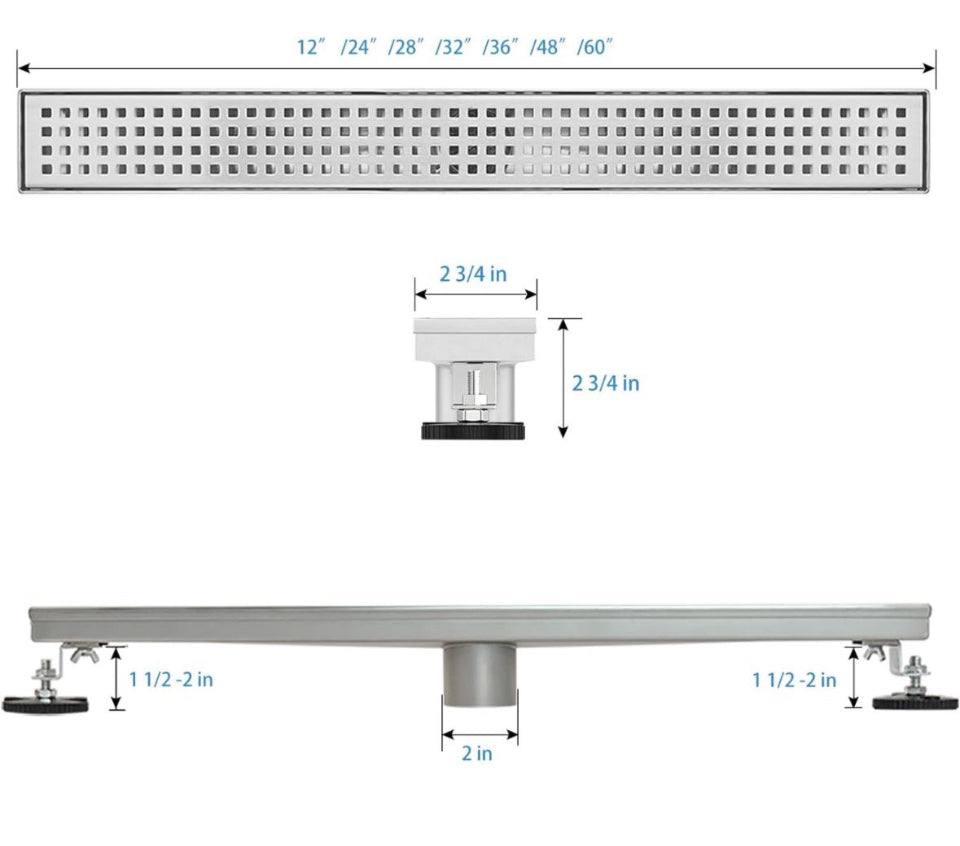 SaniteModar Linear Shower Drain, Shower Drain 60 inch with Removable Square Hole Panel, AISI Brushed 304 Stainless Steel Shower Floor Linear Drain wit