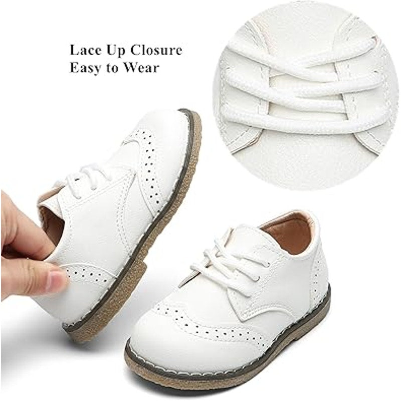 New Dadawen Toddler Boys Size 6.5 Whote Lace Up Loafers Oxford Dress Shoes