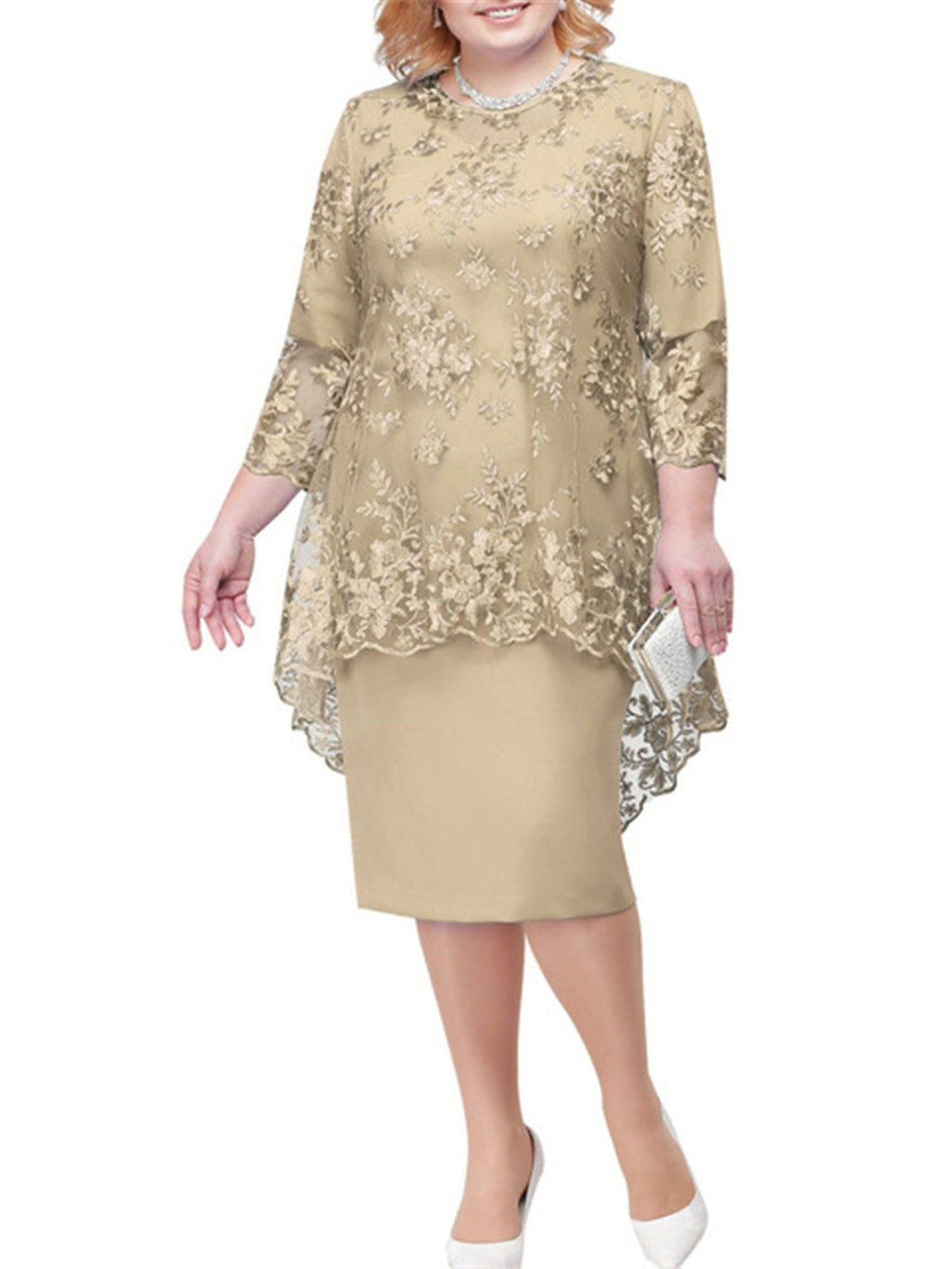 Women's Elegant Lace Two-Piece Evening Dress