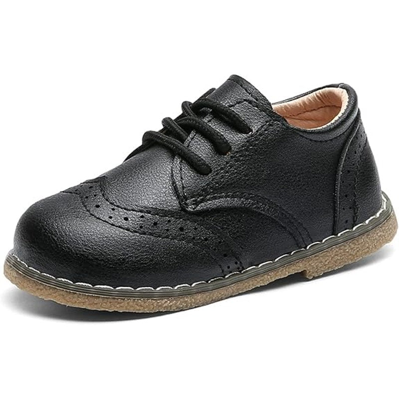 New Dadawen Toddler Boys Size 9 Black Faux Leather Lace Up Oxford Dress Shoes