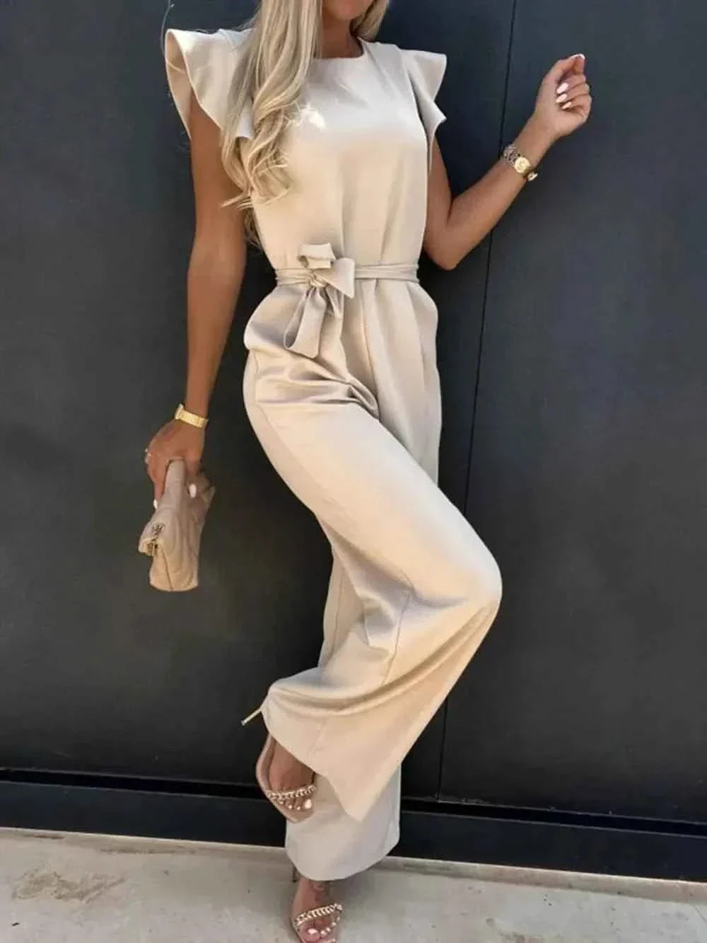 Ruffled Round Neck : Cap Sleeve Jumpsuit