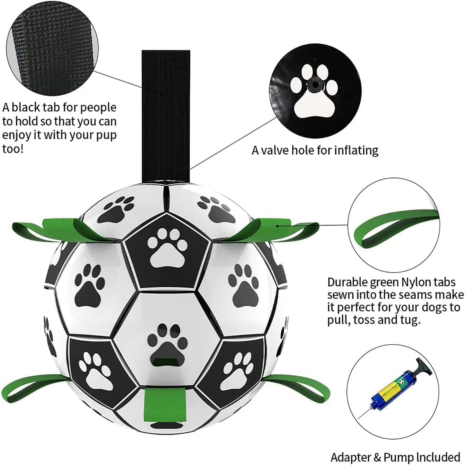 Interactive Dog Soccer Ball Toy – Durable Dog Football with Nylon Tabs for Outdoor Fetch & Training