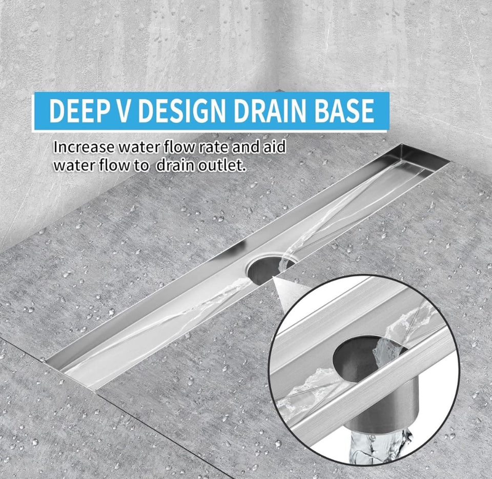 Open Box Linear Shower Drain 36 inch, Floor Drain with Removable Pattern Grate, 304 Stainless Steel Rectangular Linear Drain with Hair Strainer, CUPC