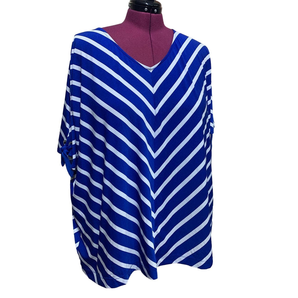 Croft & Barrow 2X Short Sleeve Blue Chevron Stripe Flowy Stretchy Polyester Top