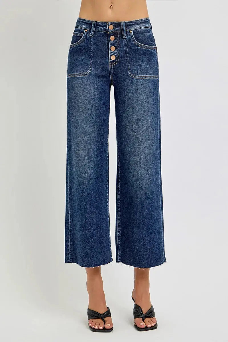 Full Size High Rise Wide Leg Cropped Button Fly RISEN Jeans – Plus Size
