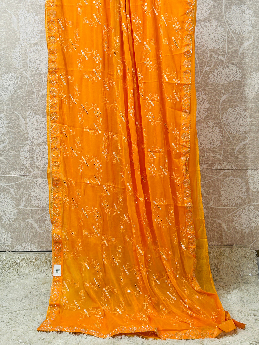 Chiffon saree with mirror work