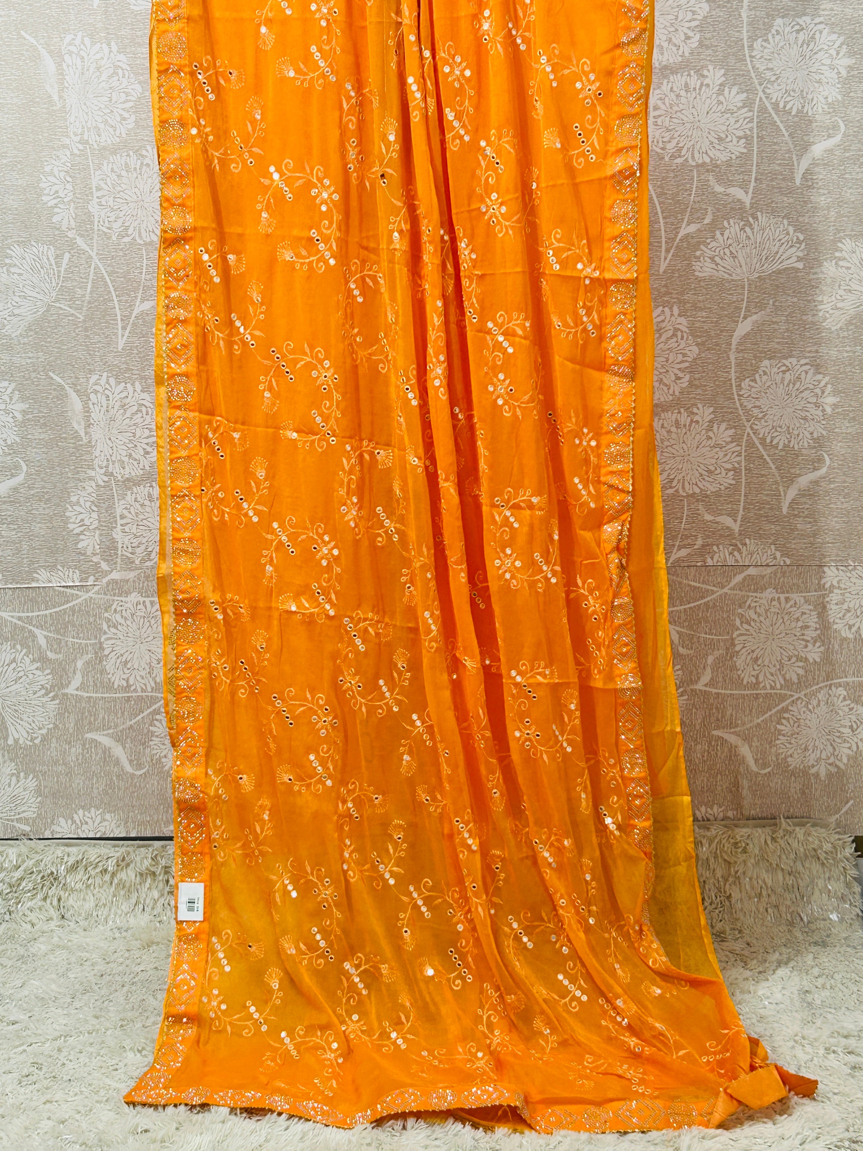 Chiffon saree with mirror work