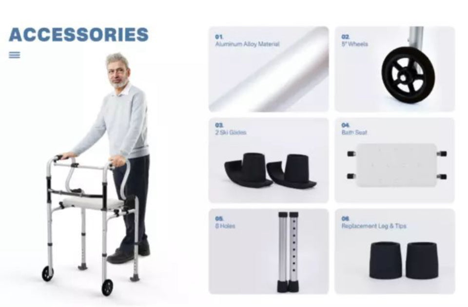 Open Box ElphGuard 4in1 Walkers for Seniors, Front Wheeled Walker, 2 Wheel Standard Walker
