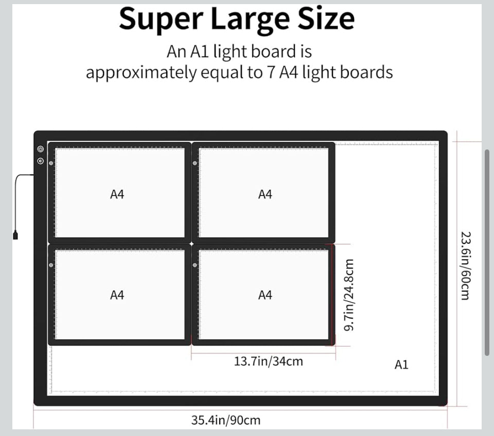 Open Box TOHETO Rechargeable A1 Light Pad 35.4"x23.6", Large LED Light Board for Diamond Painting, 3-Color Modes Light Box, 5 Levels/Stepless Dimming Light Table, Lightbox for Tracing and Drawing, Sketching