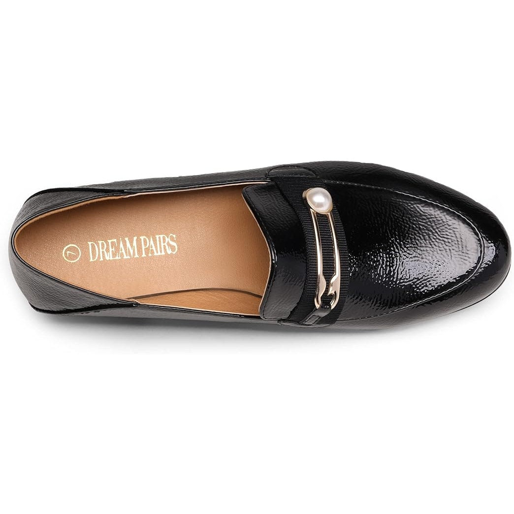 Dream Pairs Womens 8.5 Pearl Accent Shiny Faux Leather Slide On Loafer Shoes