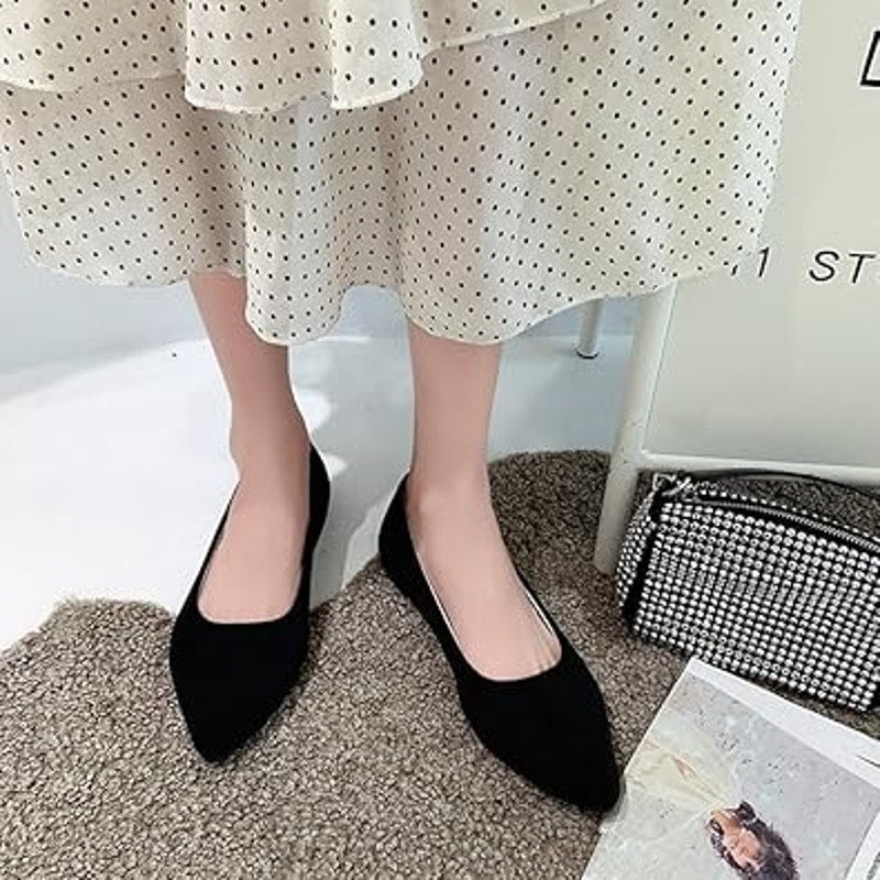 New Padgene Womens Size 11 Black Faux Suede Point Toe Slide On Ballet Flat Shoes