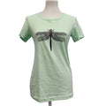 New Hand Printed Womens Small Dragonfly Short Sleeve Cotton Blend Crew Neck Tee
