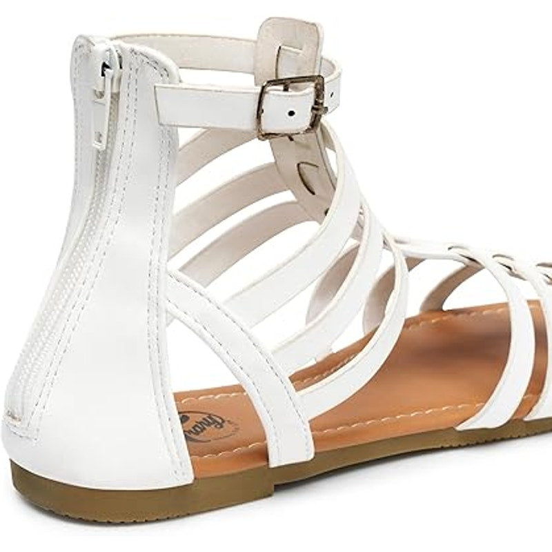 New Trary Womens Size 10 White Faux Leather Gladiator Strap Flat Sandal Shoes