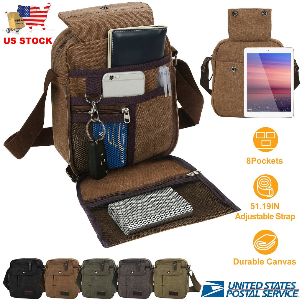 Unisex Crossbody Bags Canvas Phone Tablet PC Shoulder Bag Credit Card Key Messenger Purse