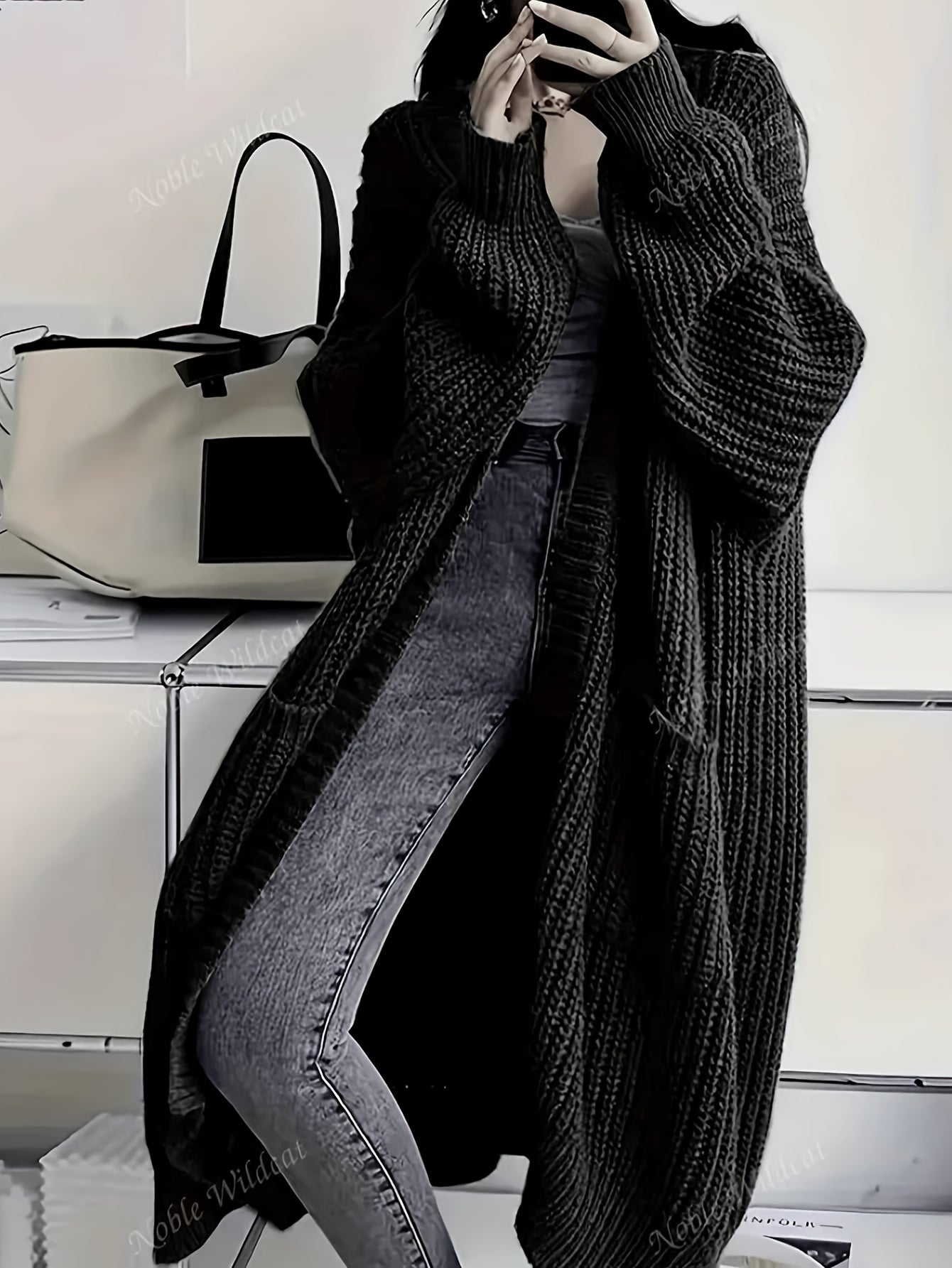Women's Fashion Casual Temperament Long Over Knee Cardigan