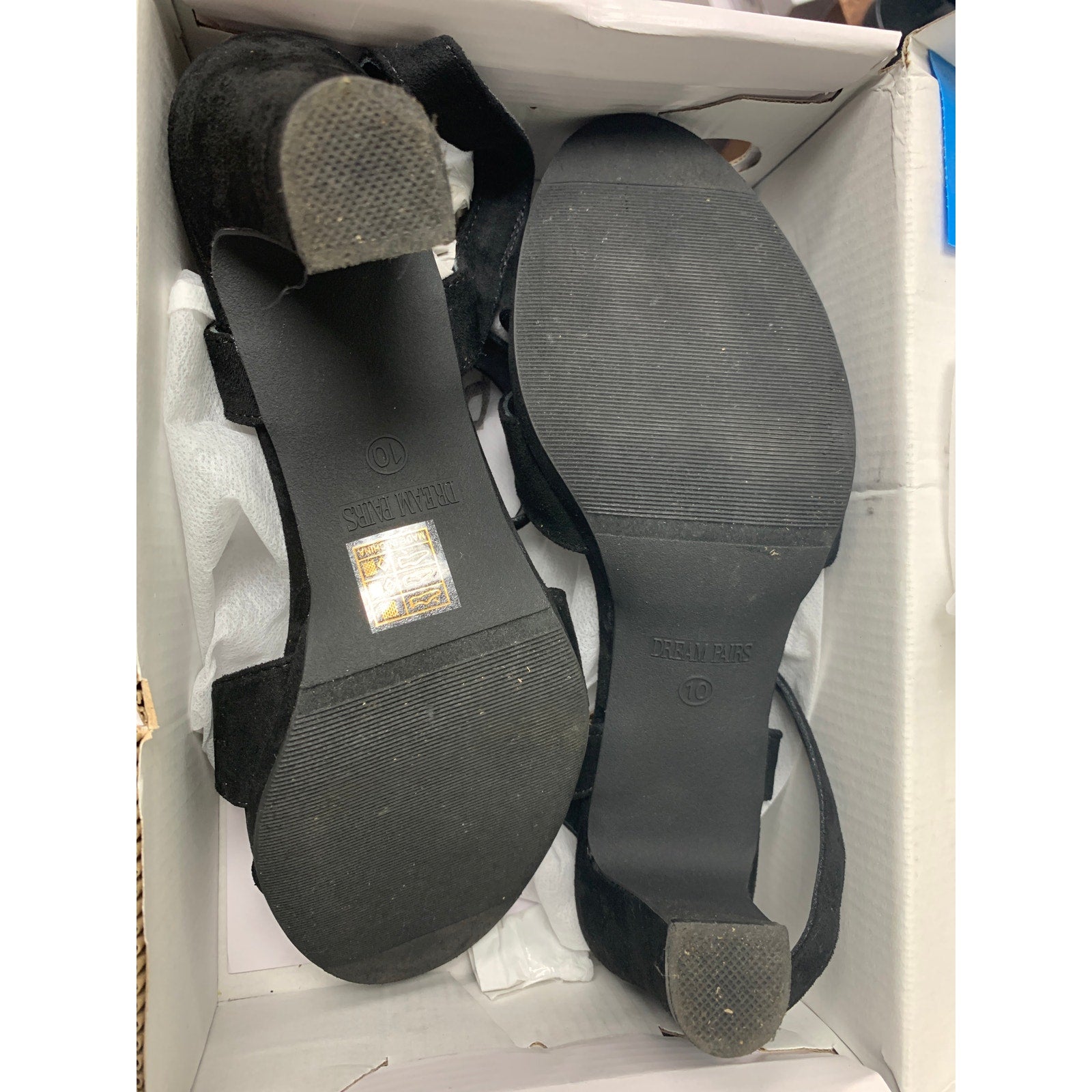 Dream Pairs Womens Size 10 Black Faux Suede 3.5" Chunky Heel Ankle Strap Shoes