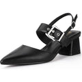 New Idifu Women 9 Black Faux Leather 2.75" Block Heel Pointy Toe Buckle Shoes