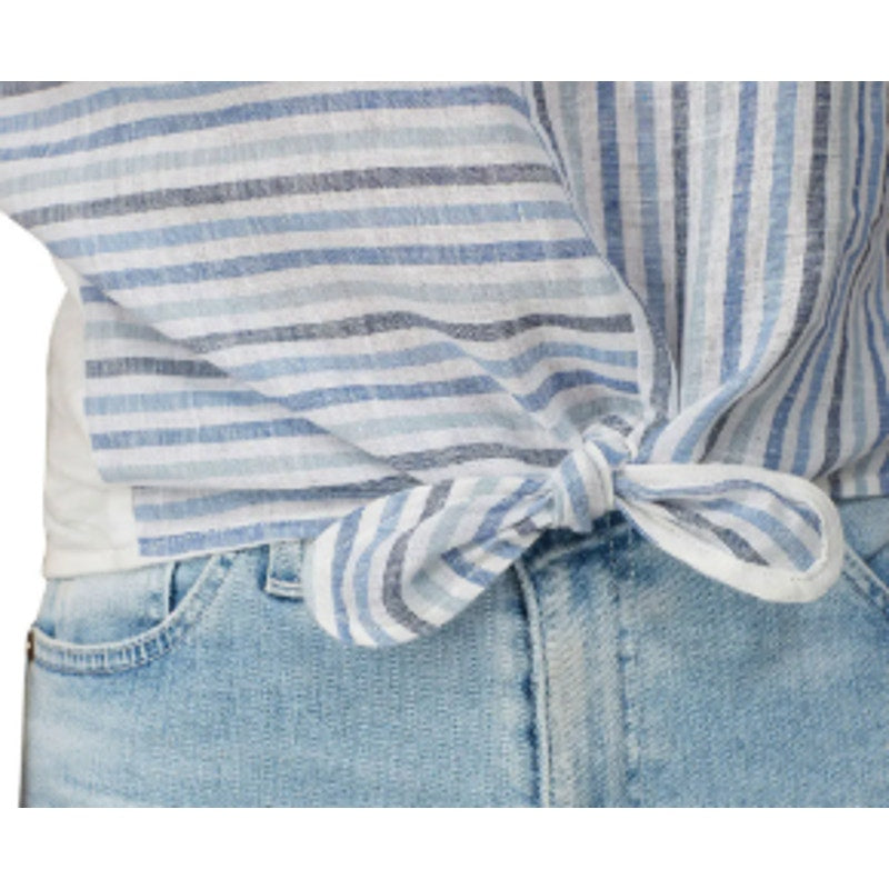 Sita Murt Womens Size 42 (Large) Short Sleeve V Neck Striped Tie Front Top