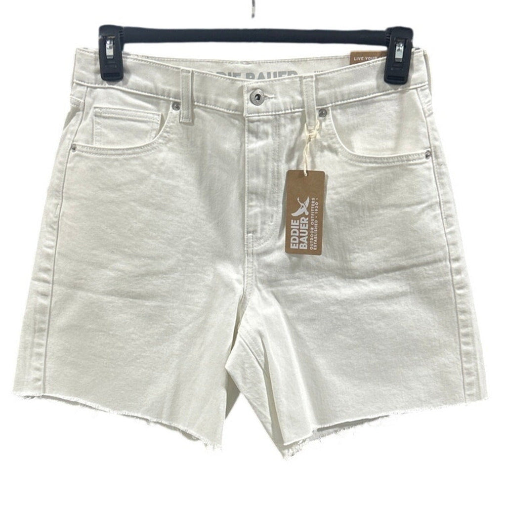 New Eddie Bauer Womens Size 2 White Stretch Cotton High Rise Cutoff Denim Shorts