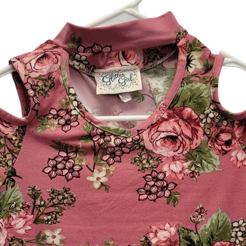 Glitter Girl Girls Size 7/8 PolySpandex Floral Cold Shoulder Key Hole Top