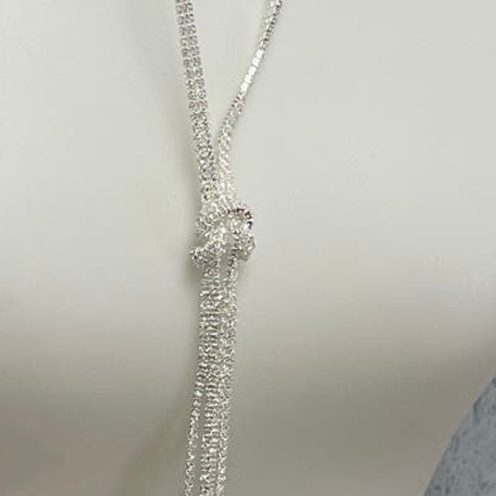 New Silver Toned Rhinestone Square Knot Fashion Jewelry Necklace Earring Set