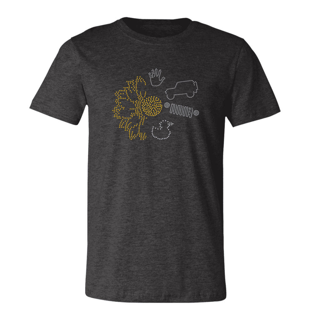 Jeeper Flower Rhinestone Tee Short or Long  Sleeve