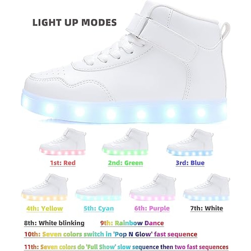 Aptesol Girl Size 6 White Rechargeable LED Light Up Adjustable Hook & Loop Shoes