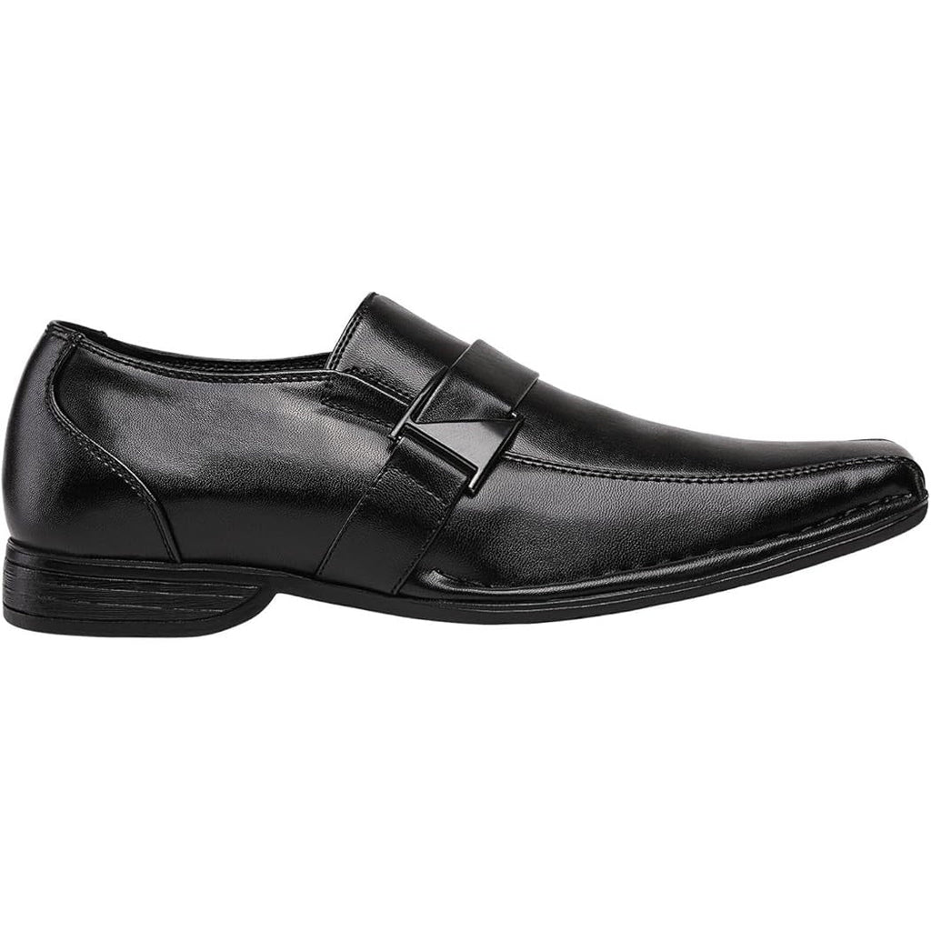 Bruno Marc Mens Size 13 Black Faux Leather Slide On Low Heel Dress Loafers Shoes