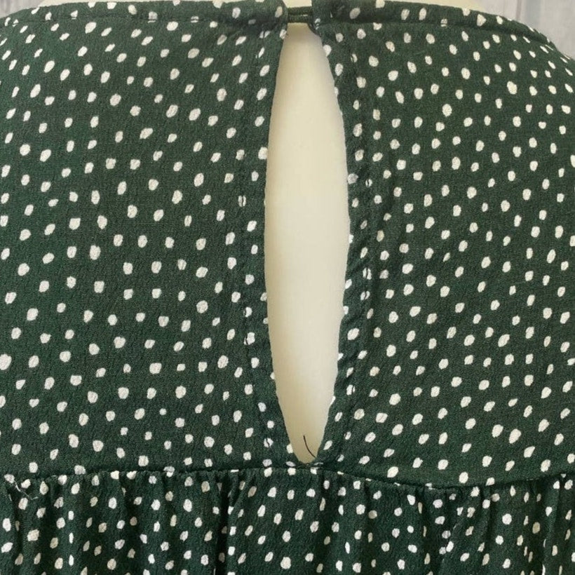 H&M Womens Size 12 100% Viscose Long Sleeve Forest Green Polka Dot Blouse Top