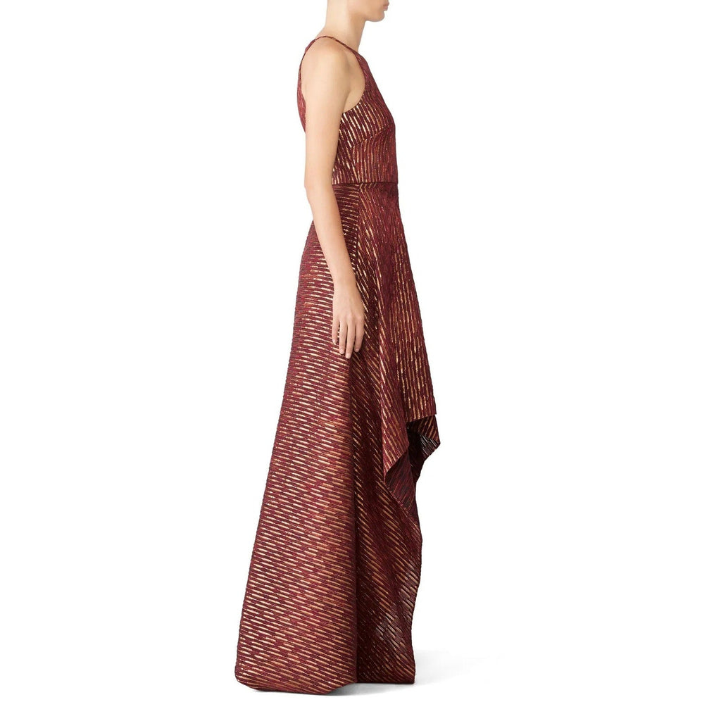 Badgley Mischka Size 10 Ruby Metallic Gold Hi Low Leg Slit Halter Dress Gown