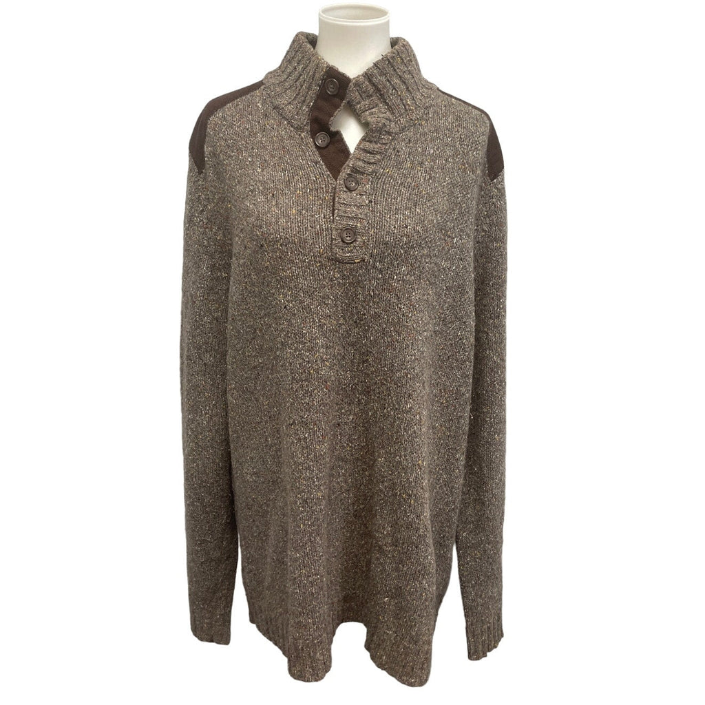 Eddie Bauer Mens XLT Long Sleeve Speckled Henley Knit Pullover Sweater