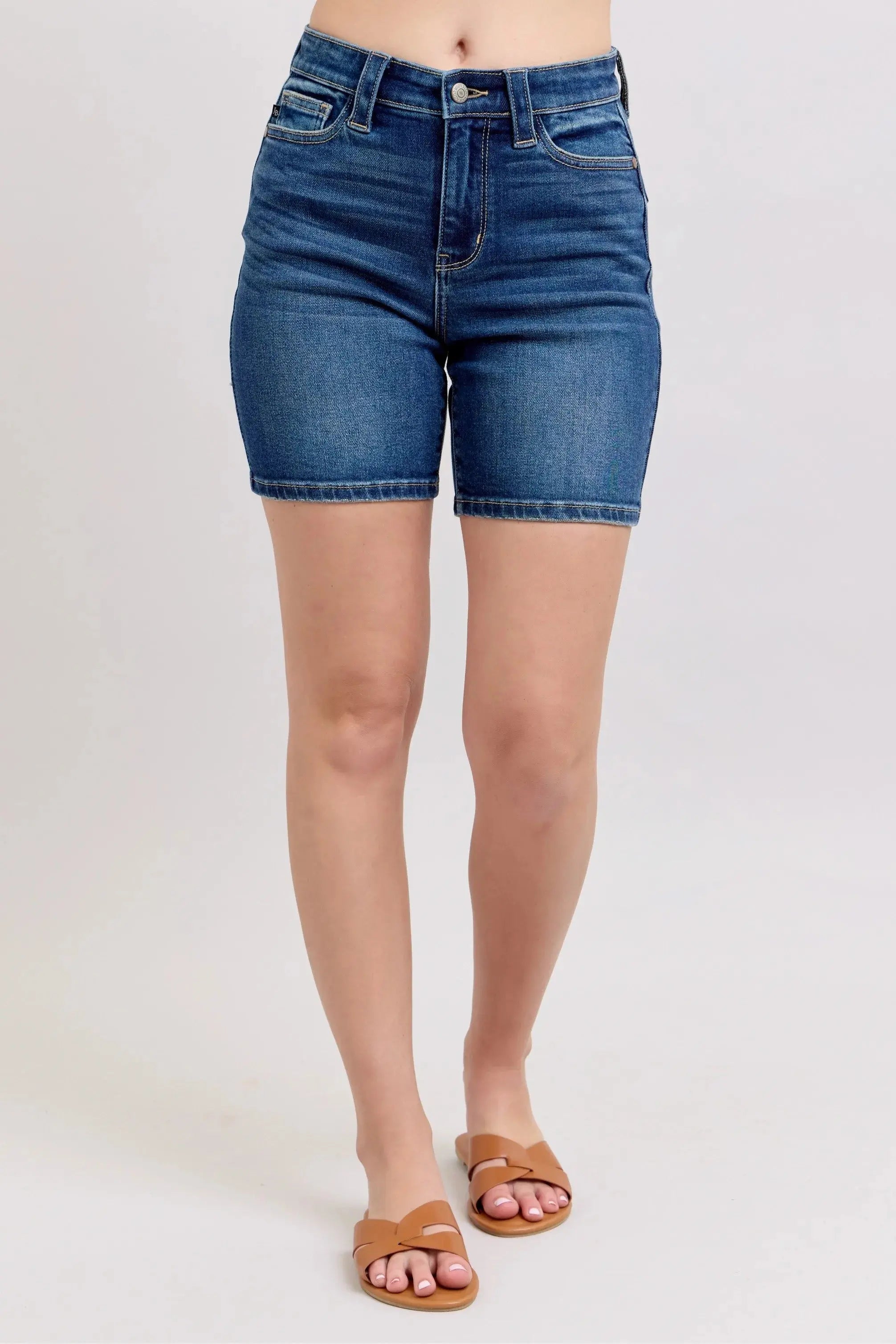 Full Size High Waist Bermuda Shorts by Judy Blue Jeans w/ Back Flap Pockets