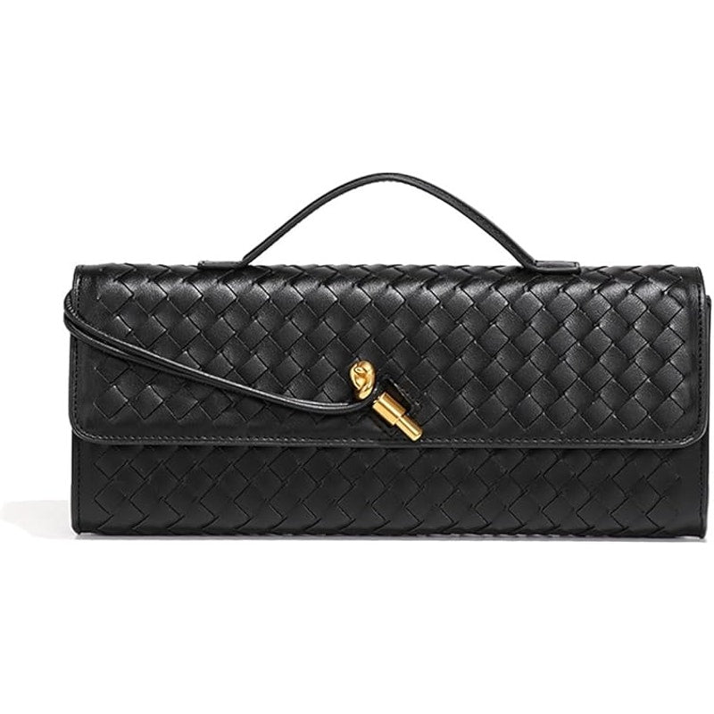 New JYG Black Faux Leather Woven Evening Should Bag Handbag Crossbody Purse