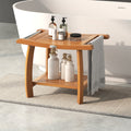 2-Tier Teak Wood Shower Bench Shower Stool with Curved Seat