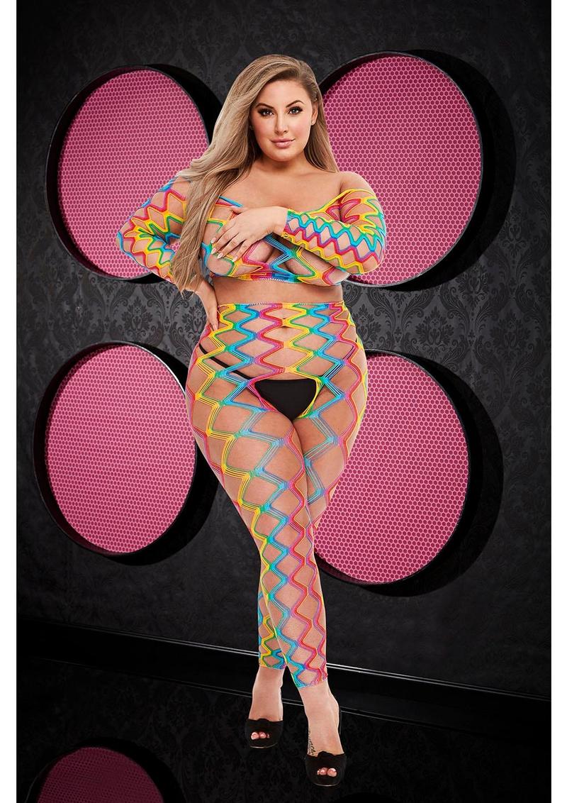 2 Pc Rainbow Crop Top and Pants
