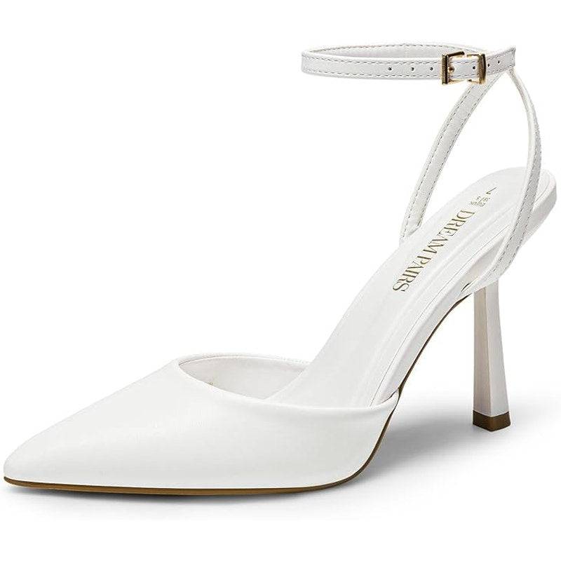 Deam Pairs Womens Size 8 White Pointy Toe Ankle Strap 4" Heel Wedding Shoes