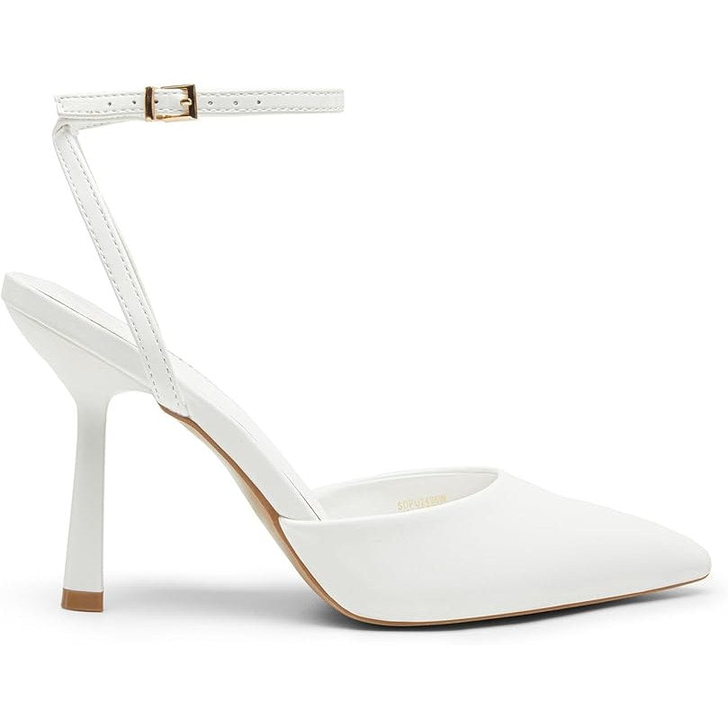 Deam Pairs Womens Size 8 White Pointy Toe Ankle Strap 4" Heel Wedding Shoes