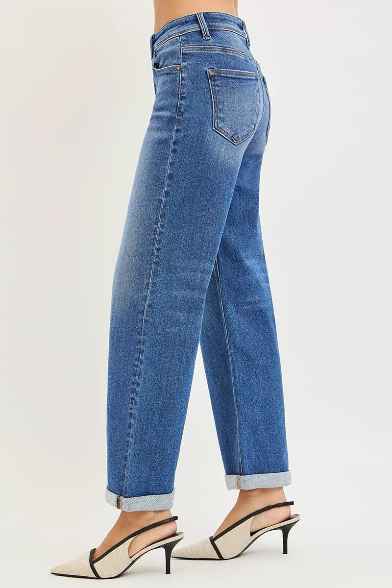 Full Size High Rise Relaxed Fit Ankle Straight Cuff Jeans Plus Size