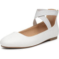 Trary Womens Size 8 White Faux Leather Elastic Strap Back Zip Ballet Flat Shoes