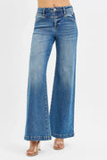 RISEN Jeans - High Rise Wide Leg Jeans with Front Yoke and Heart Back Pocket