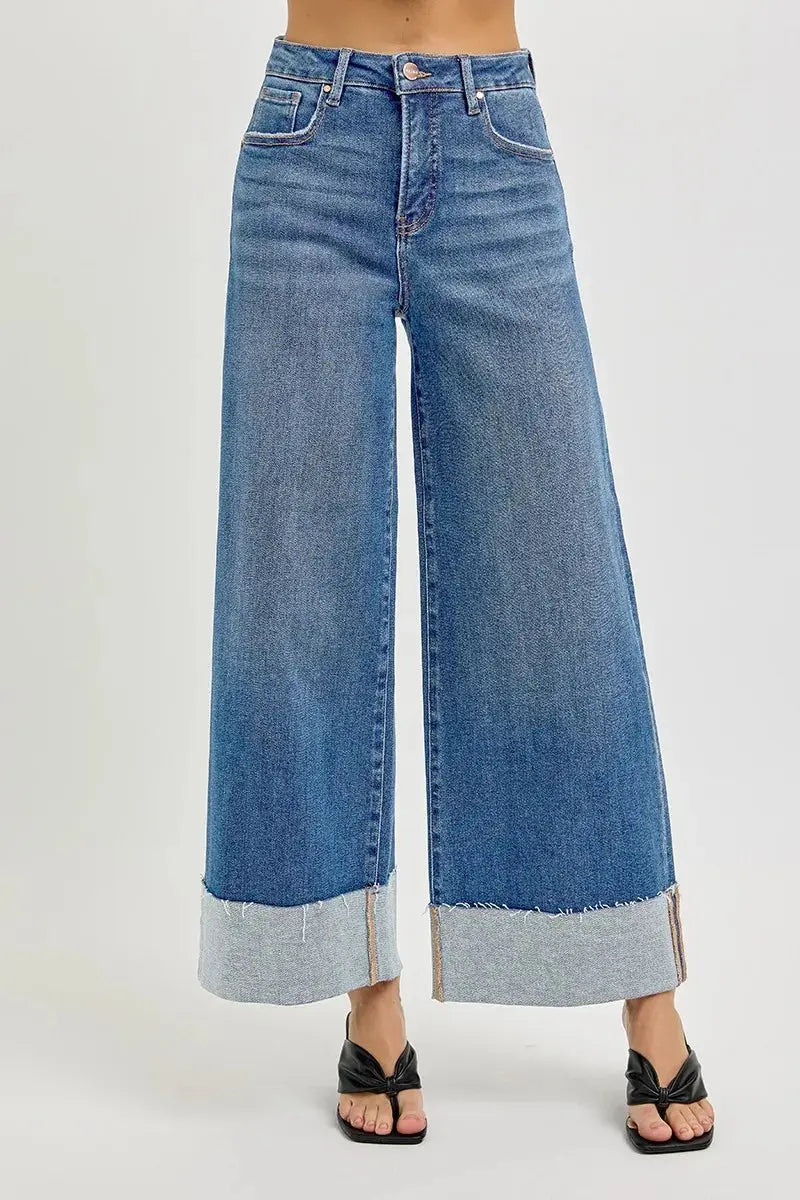 RISEN Jeans - Plus Size Tummy Control Crop Wide Cuffed Jeans