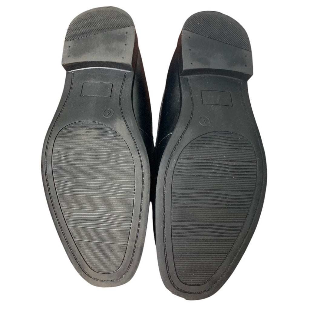 Boys Size 4 Black Faux Leather Slide On Silver Accent Dress Oxford Loafers Shoes