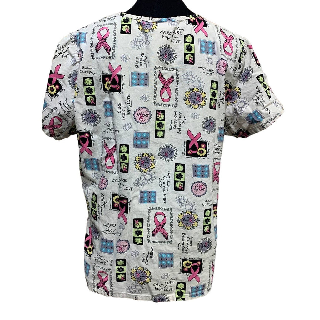 Scrub Star Medium Breast Cancer Awareness Cure Hope Believe Love Scrub Top