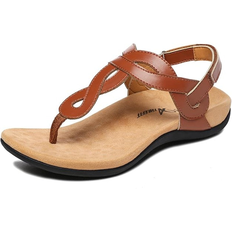 Athlefit Women Size 8 Brown Orthopedic Arch Support Thong Hook Loop Sandal Shoes