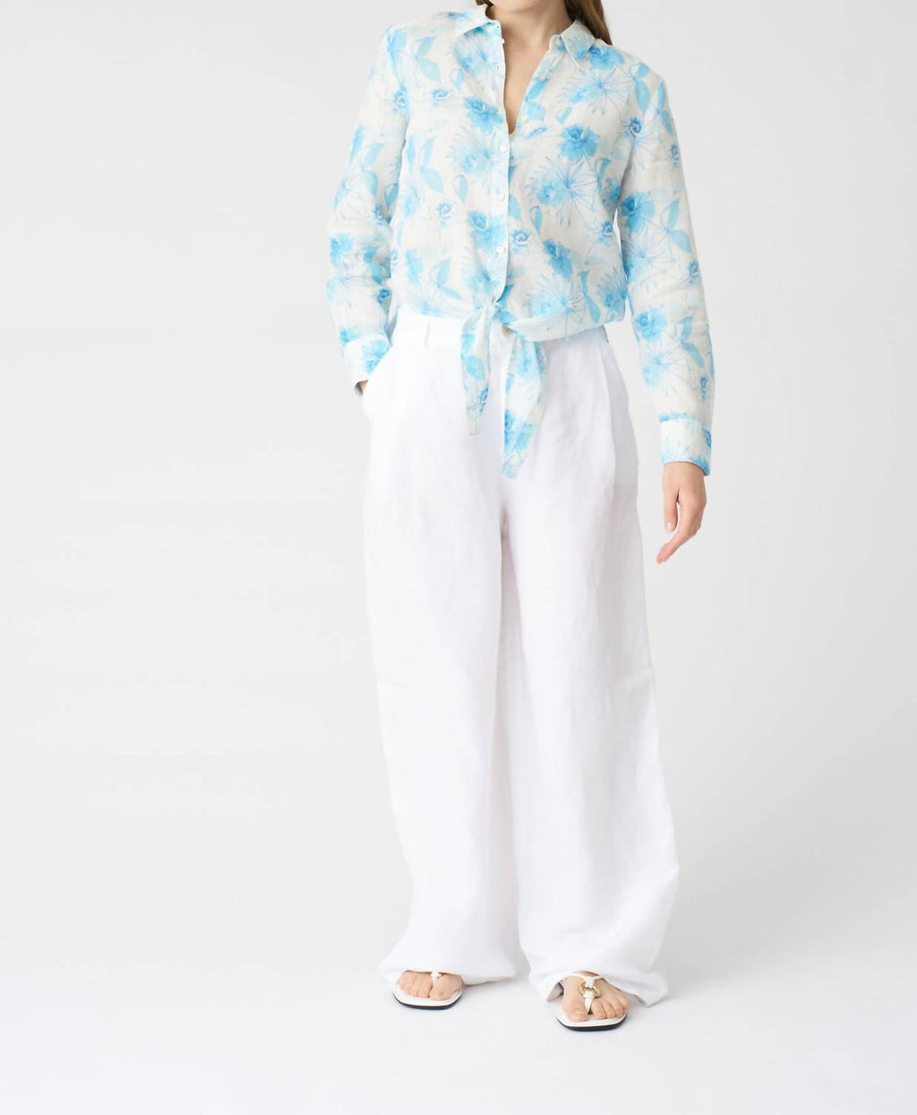 Flower Print Linen Blouse